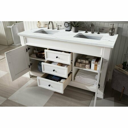 James Martin Vanities Brookfield 60in Double Vanity, Bright White w/ 3 CM Ethereal Noctis Quartz Top 147-V60D-BW-3ENC